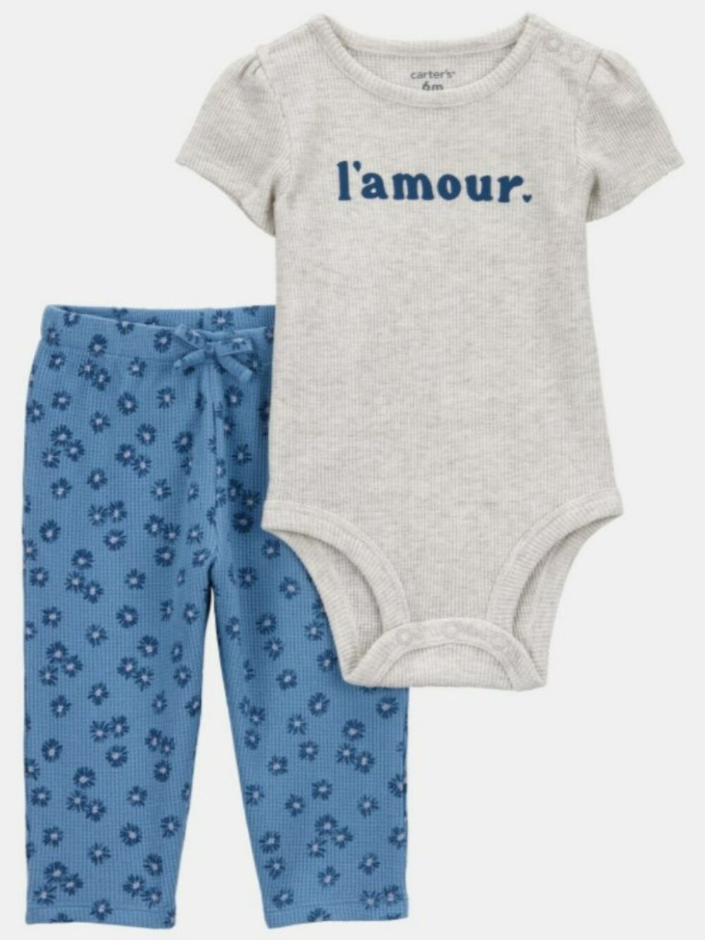 NWT. CARTER'S Baby Girl "L'amour" Short Sleeve Bodysuit and Floral Pants Set